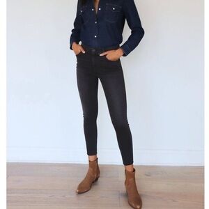 Aritzia Denim Forum Black Nico Mid Rise Skinny Cropped Raw Hem Jeans Size 26